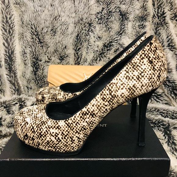 YSL Yves Saint Laurent Tribtoo Platform 105 Pumps Heels black & cream 38.5 au 8 - Picture 12 of 15